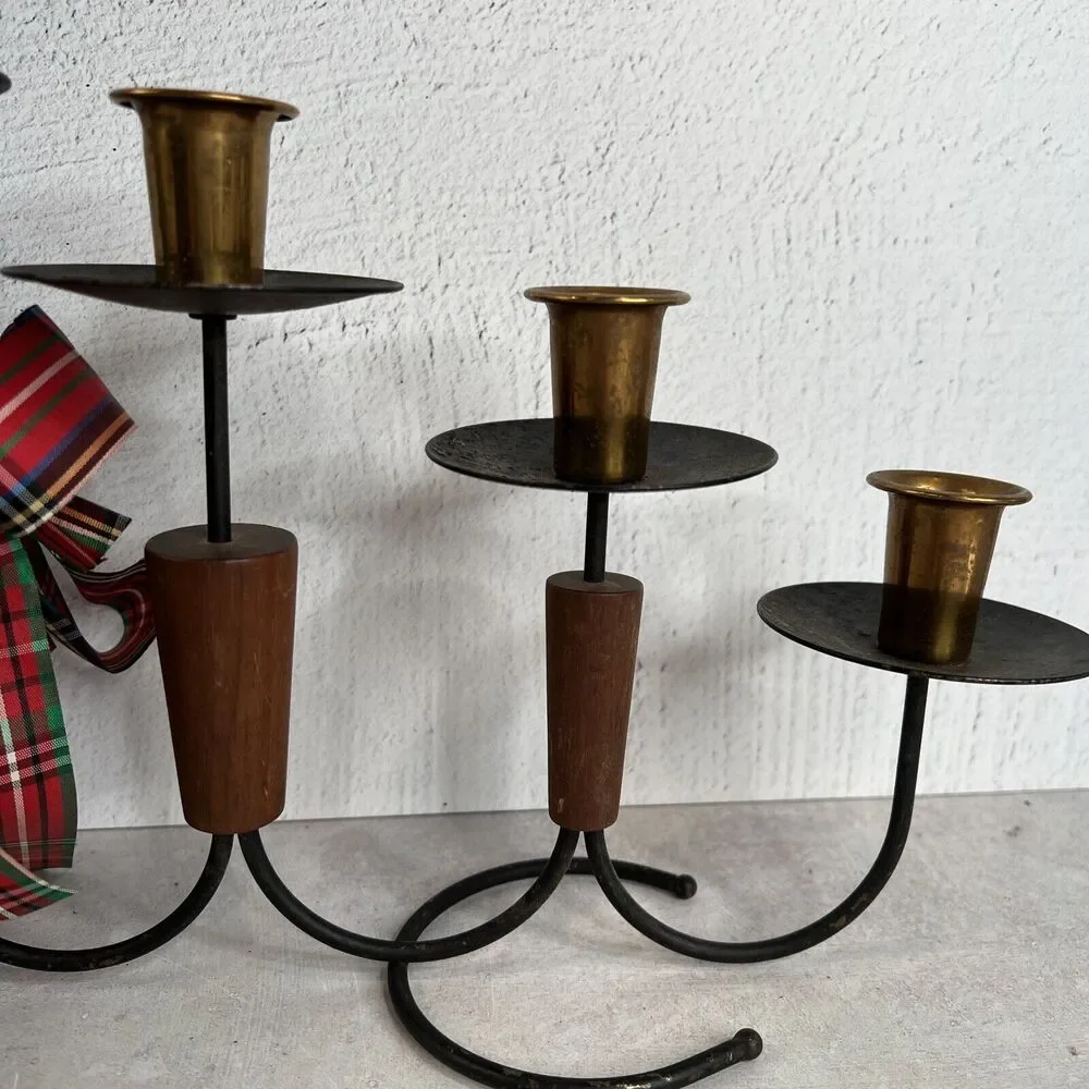 Vintage 70s MCM Candelabra‎ Holds 7 Candle Sticks Holiday Bow